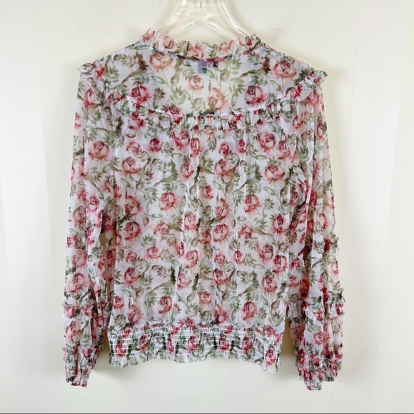 INC International Concepts Floral Smocked Hem Blouse in Margarate Flora Medium - Picture 3 of 8